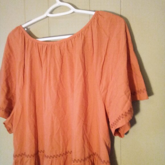 Beach Lunch Lounge Dress Women XL Short Sleeve Ruffle Crochet Trim Burnt Orange - Picture 12 of 14